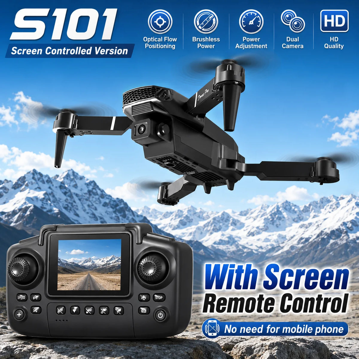 ZNLYRION RC Drone with HD Dual Camera 2.4Ghz Altitude Hold Path Planning Flight 3-Speed Adjustable Foldable Drone Toy