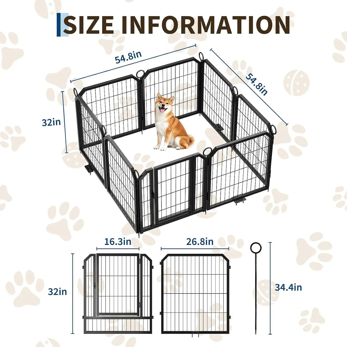 12/16/18 Panels 32/40inch Dog Playpen with DoorSelf-Locking Door & Stakes Heavy Duty Pet Fence Indoor Outdoor Pet Safety Isolation Barrier for Puppy Dog Supplies