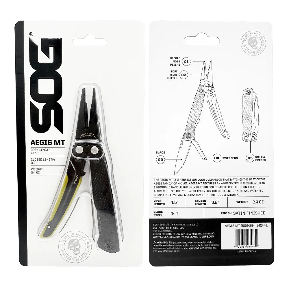 SOG 5 in 1 Aegis MT Mini Portable Multitool Pliers With Precision Cutting Pliers Soft Wire Cutter Tweezers Bottle Opener Ultralight EDC Pocket Gear For Daily Carry Camping Hunting Fishing Emergency Survival Outdoor Utility Mu