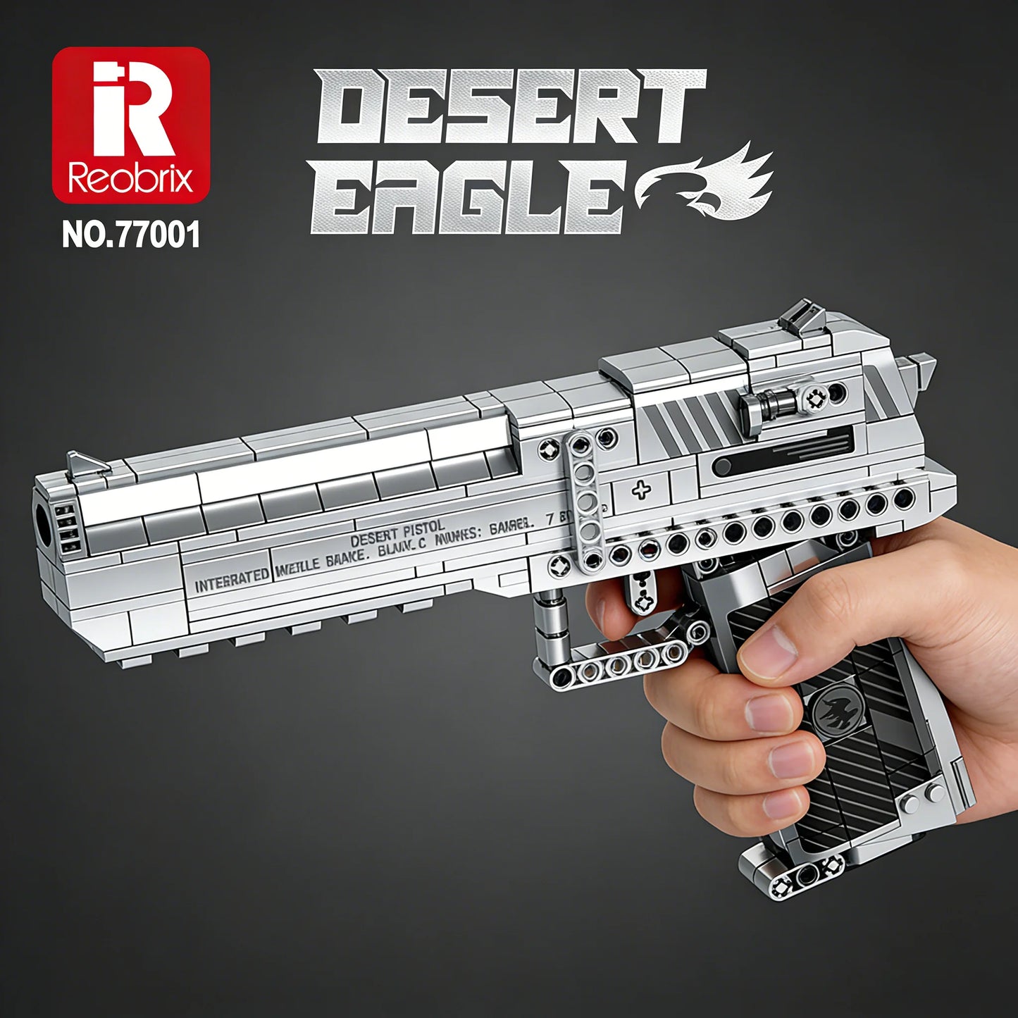 Reobrix Desert Eagle Building Block Set - Realistic Pistol Model with Detachable Magazine & Firing Function, DIY Toy Gift