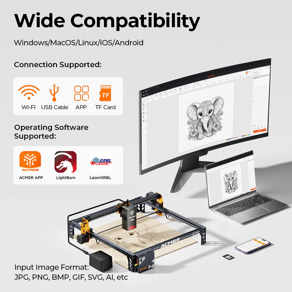 P1 S PRO 48W/36W/20W Laser Engraver and Cutting High Pow Machine WIFI APP with Air Pump For Plywood Acrylic MDF Glass Leather