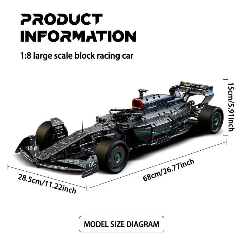 KAVOWORLD 1:8 Scale Formula Style Racing Car Building Blocks Set Steerable DIY Technical Bricks Toy for Children Birthday Gifts
