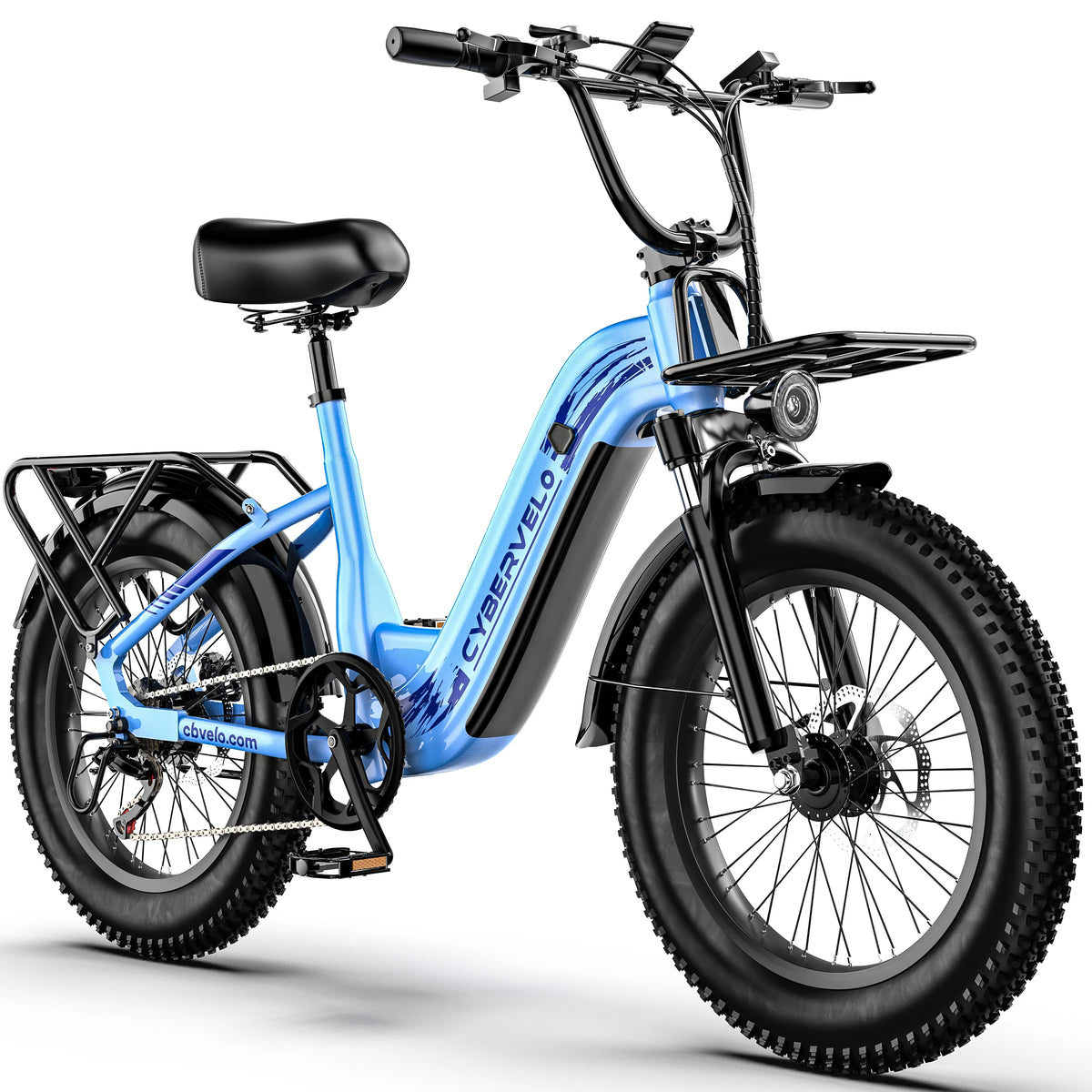 Cybervelo 1000W Motor Peak Electric Bike for Adults 48V 20AH Removable Battery Step Thru EBike 30+MPH 80 Miles Max Range 20" Fat Tire Electric Bicycles with 7 Speed EK8