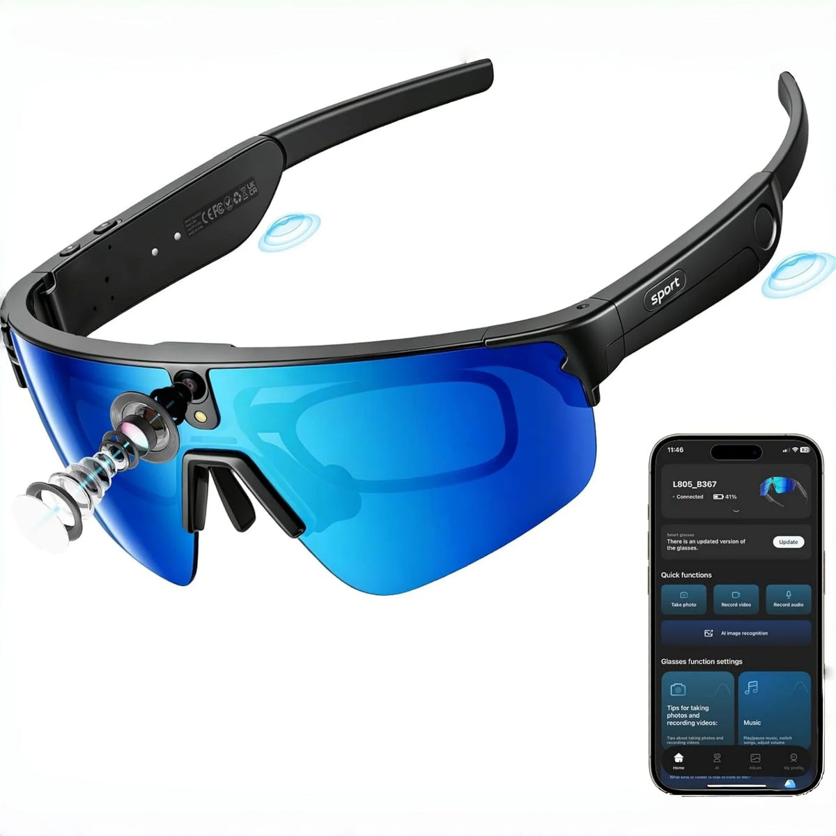 2026 4K 8MP AI Smart Glasses Sport Cycling Sunglasses Camera HD Video Photo Recording Live Translation IP66 for Hiking Running
