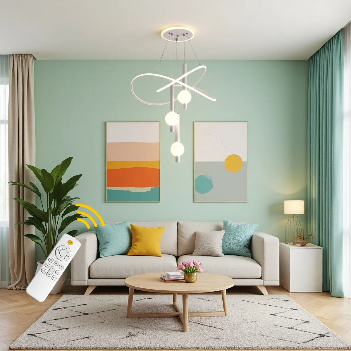 Lollipop-Shaped LED Pendant Light, with Three Adjustable Light Colors, Remote Control/Switch Operation, and Adjustable Height; Ideal for Above Dining Tables, in Bedrooms, and More