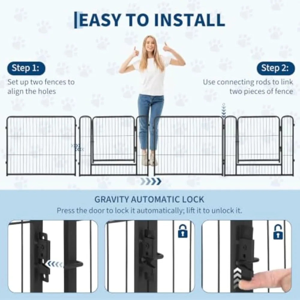 Garvee 6 Panels Dog Fence Playpen Foldable Exercise Puppy Kennel Cage Heavy Duty Exercise Fence w/Door for Dog Cat Rabbit Pet Exercise