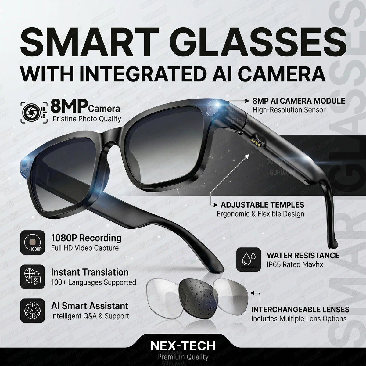 2026New POVSmart Glasses with 800W 4K HD Camera Wireless Audio Sunglasses Men Photos&Video AI Translation ChatGPT Glasses Women