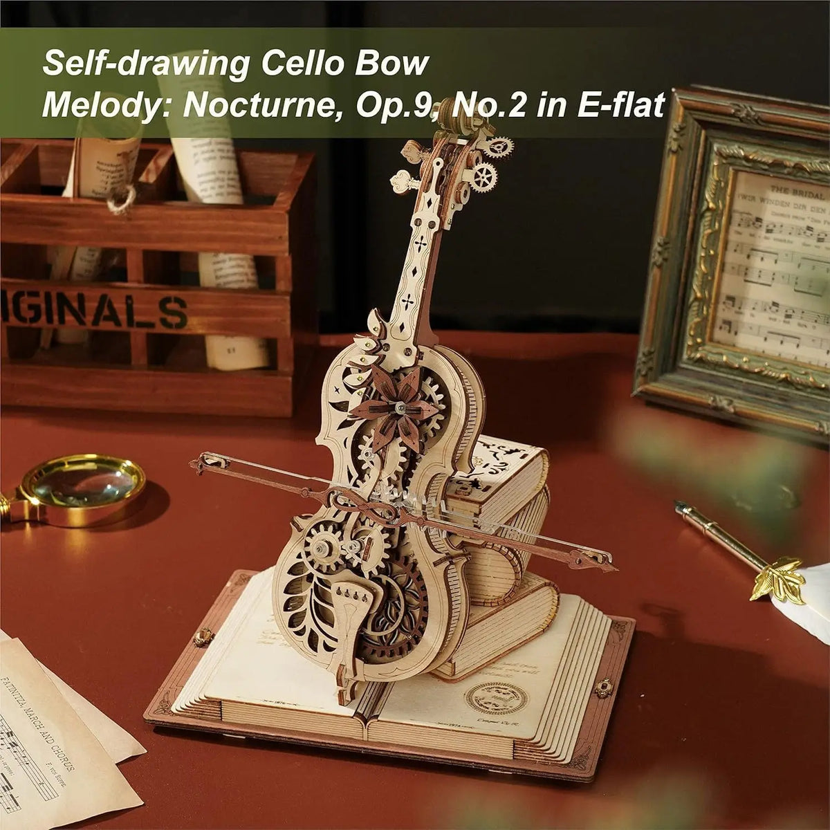 Robotime 3D Wooden Puzzle ROKR Funny Magic Cello Mechanical Music Instrument Creative Toys for Child AMK63