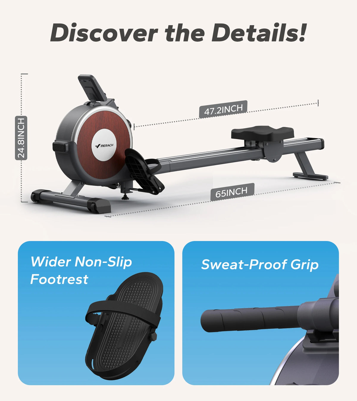 MERACH Rowing Machine Magnetic Rower Machine for Home 16 Levels Quiet Resistance Dual Slide Rail Max 350lb Weight Capacity  R02