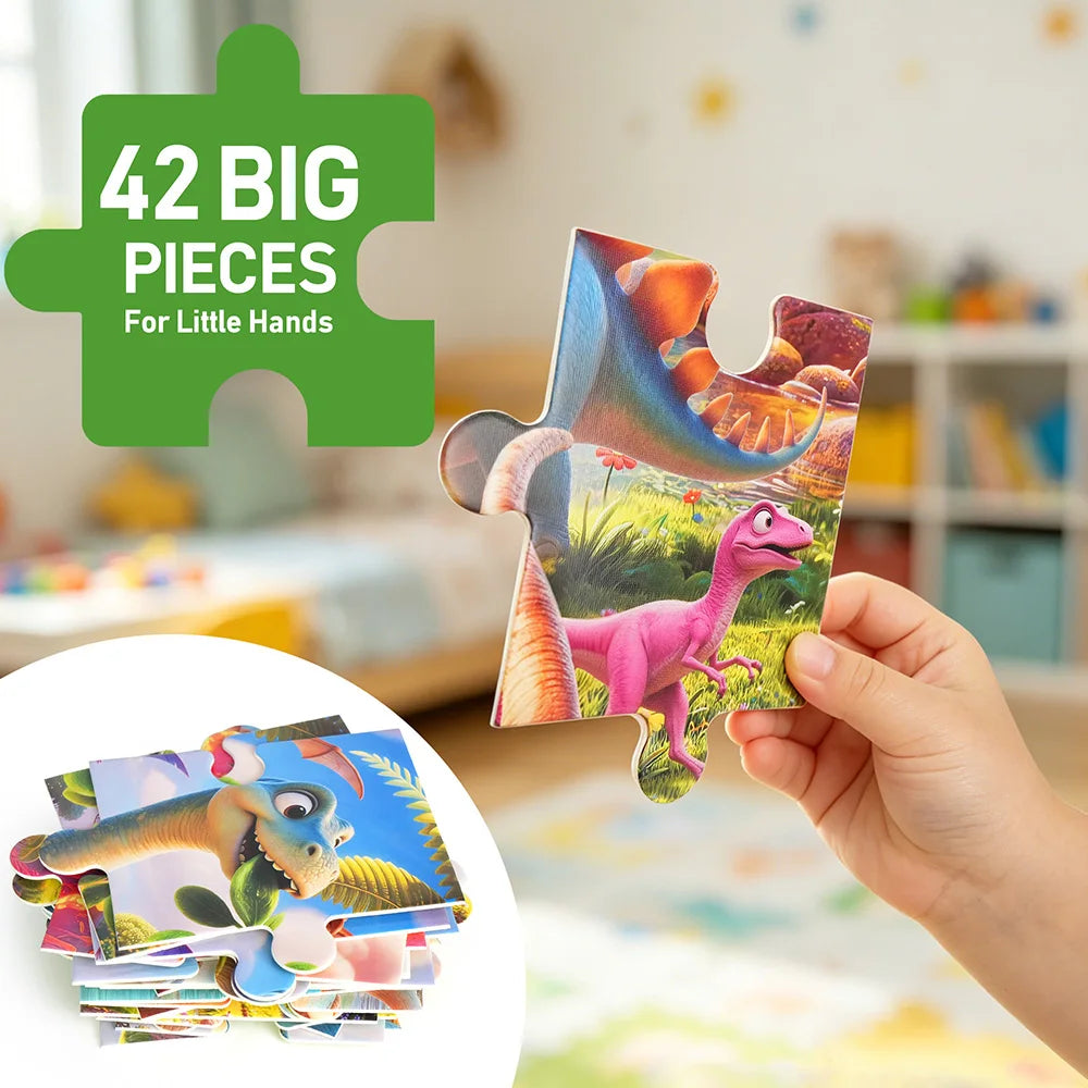 42 Piece Dinosaur Floor Jigsaw Puzzles, Dinosaur Educational Development Toys, Christmas Holiday Gifts for Boys Girls Children, Portable Boxed Brain-Teaser for Early Problem-Solving Skills & Motor Development, Learning Toys D