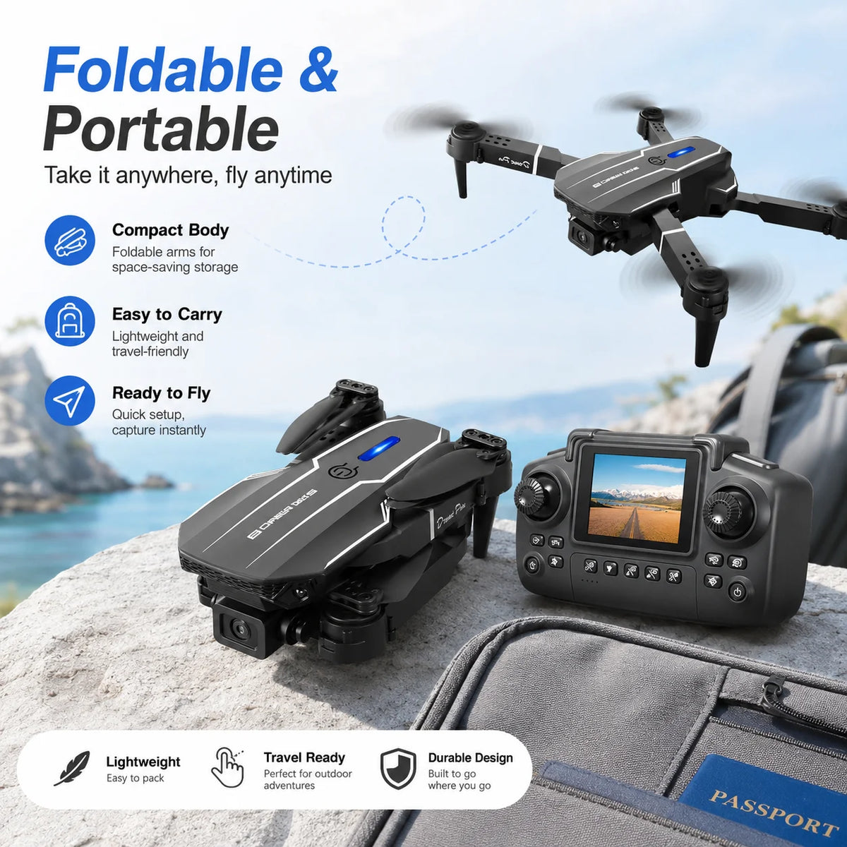 ZNLYRION RC Drone with HD Dual Camera 2.4Ghz  Altitude Hold Path Planning Flight 3-Speed Adjustable Foldable Drone Toy