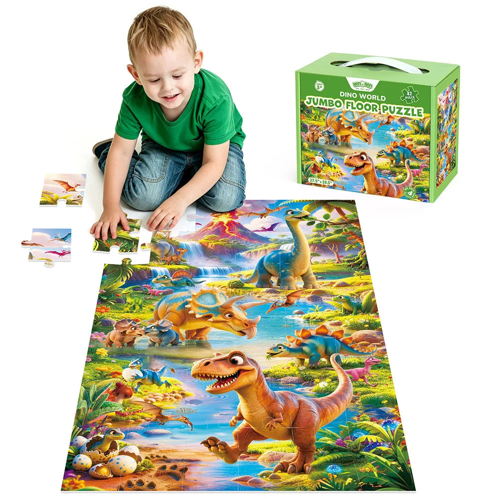 42 Piece Dinosaur Floor Jigsaw Puzzles, Dinosaur Educational Development Toys, Christmas Holiday Gifts for Boys Girls Children, Portable Boxed Brain-Teaser for Early Problem-Solving Skills & Motor Development, Learning Toys D