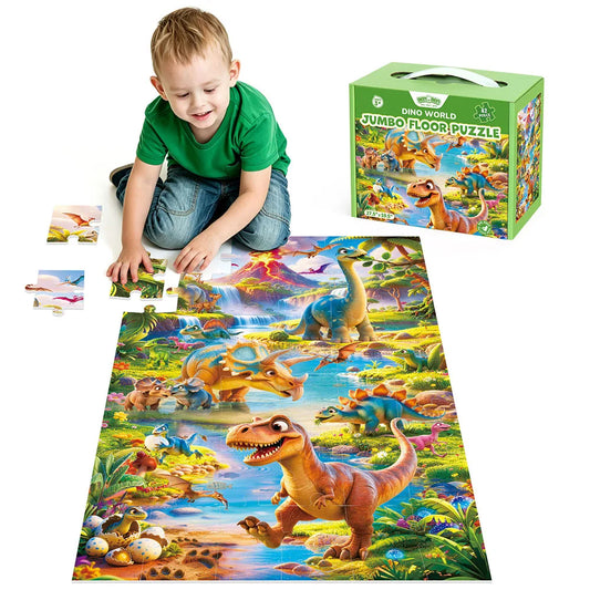 42 Piece Dinosaur Floor Jigsaw Puzzles, Dinosaur Educational Development Toys, Christmas Holiday Gifts for Boys Girls Children, Portable Boxed Brain-Teaser for Early Problem-Solving Skills & Motor Development, Learning Toys D