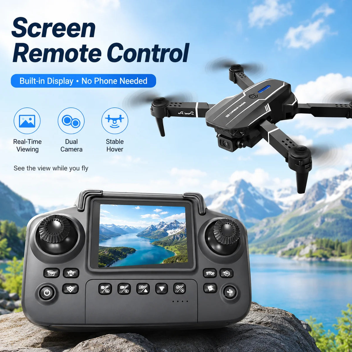 ZNLYRION RC Drone with HD Dual Camera 2.4Ghz  Altitude Hold Path Planning Flight 3-Speed Adjustable Foldable Drone Toy