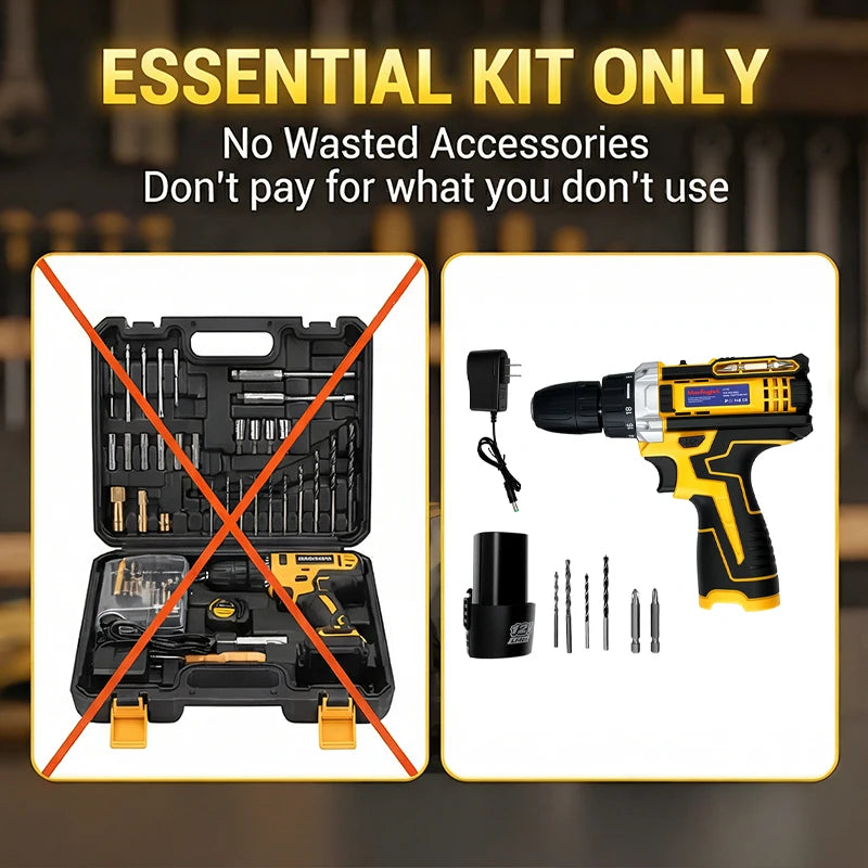 DIY Repair Power Tool Mini Portable 12V Cordless Impact Drill Driver 3/8 Inch Chuck Portable Mini Wireless Electric Screwdriver Rechargeable Lithium Ion Power Hand Drill Adjustable Speed Compatible with MT Battery Household