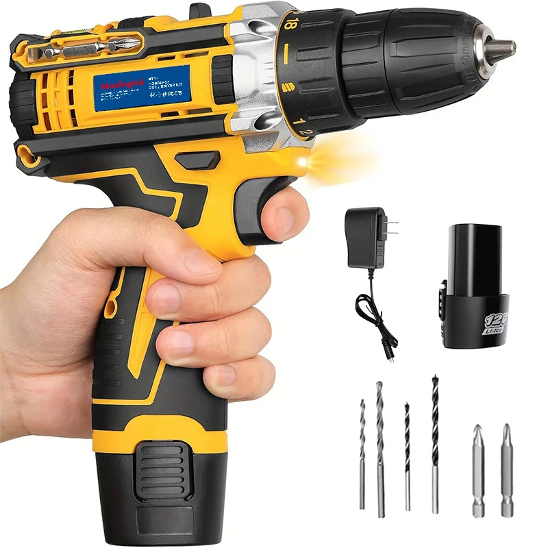 DIY Repair Power Tool Mini Portable 12V Cordless Impact Drill Driver 3/8 Inch Chuck Portable Mini Wireless Electric Screwdriver Rechargeable Lithium Ion Power Hand Drill Adjustable Speed Compatible with MT Battery Household