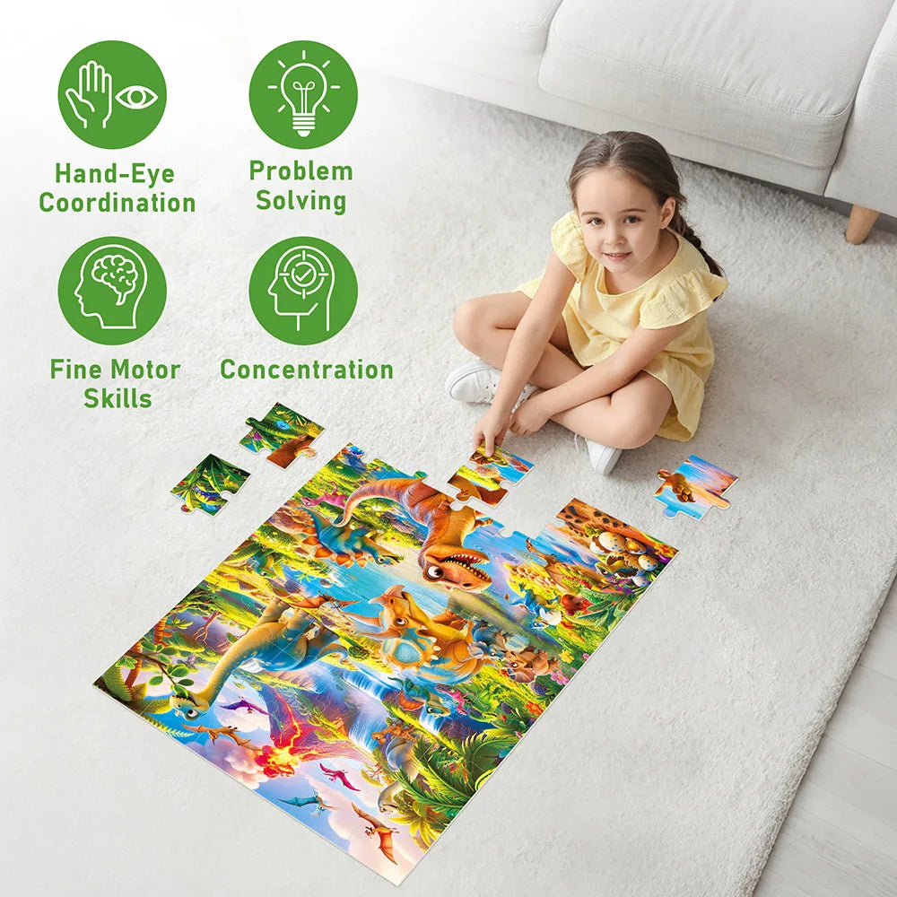 42 Piece Dinosaur Floor Jigsaw Puzzles, Dinosaur Educational Development Toys, Christmas Holiday Gifts for Boys Girls Children, Portable Boxed Brain-Teaser for Early Problem-Solving Skills & Motor Development, Learning Toys D