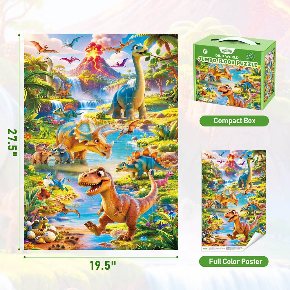 42 Piece Dinosaur Floor Jigsaw Puzzles, Dinosaur Educational Development Toys, Christmas Holiday Gifts for Boys Girls Children, Portable Boxed Brain-Teaser for Early Problem-Solving Skills & Motor Development, Learning Toys D