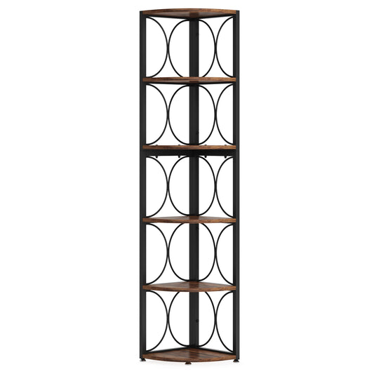 Tribesigns 67 inch Tall Corner Shelf, 6 Tier Rustic Corner Bookshelf Bookcase Storage Rack Standing Shelving Unit