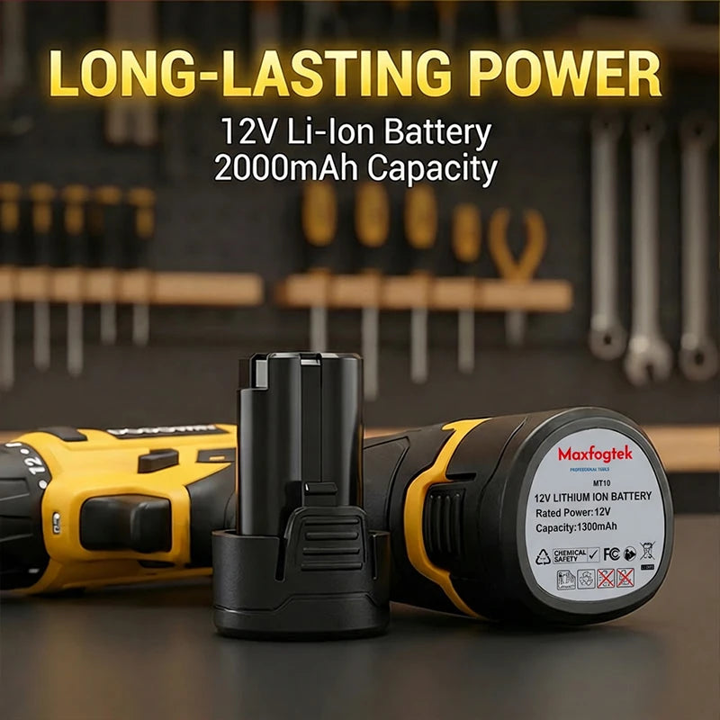 DIY Repair Power Tool Mini Portable 12V Cordless Impact Drill Driver 3/8 Inch Chuck Portable Mini Wireless Electric Screwdriver Rechargeable Lithium Ion Power Hand Drill Adjustable Speed Compatible with MT Battery Household