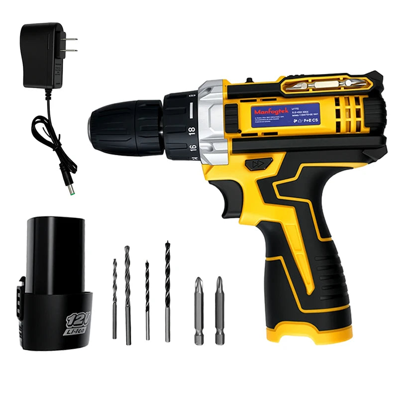 DIY Repair Power Tool Mini Portable 12V Cordless Impact Drill Driver 3/8 Inch Chuck Portable Mini Wireless Electric Screwdriver Rechargeable Lithium Ion Power Hand Drill Adjustable Speed Compatible with MT Battery Household