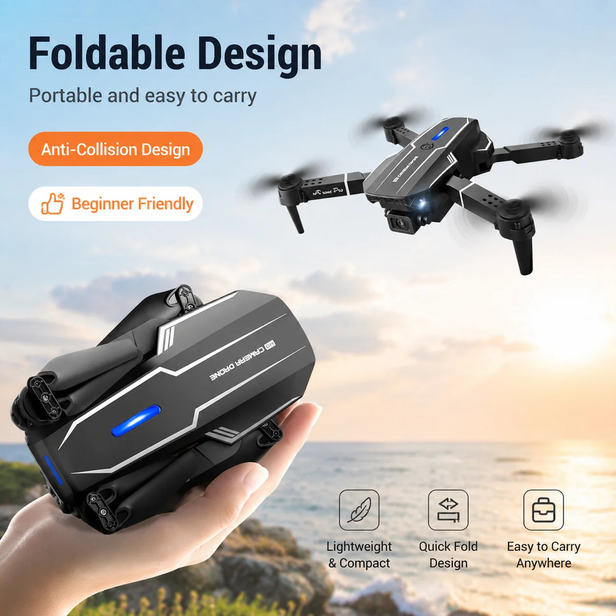 ZNLYRION RC Drone 4K S101 Foldable HD Dual Camera WIFI FPV APP Waypoint Flight Altitude Hold 6-Axis Gyro Quadcopter for Beginners