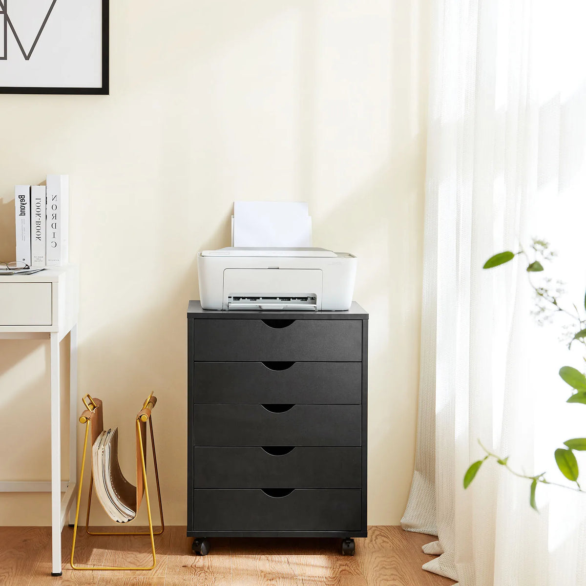 MCQ 5 Wooden Mobile Cabinet For Living Room Drawer Chest Dressers Nightstand Storage Cabinet Organizer Rolling Display Furniture