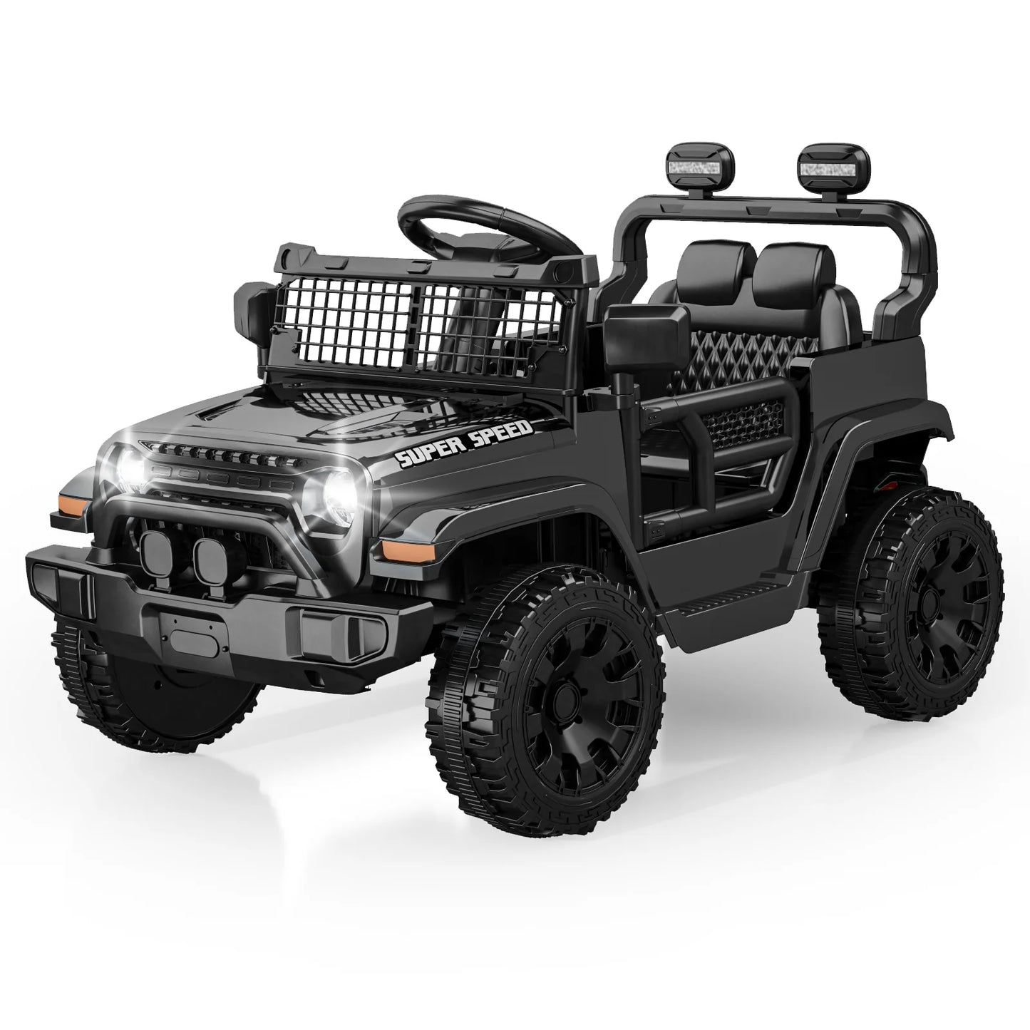 12V Ride On Car with Parent Remote Control, Electric Car with Spring Suspension, LED Lights & Music Player, Safe Battery Toy for Kids,Easy to Assemble