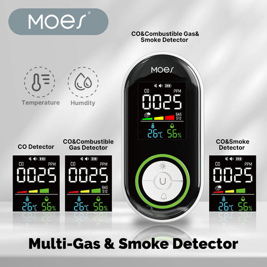 MOES CO Smoke Gas Detector Alarm Plug-in Carbon Monoxide Sensor Warning LED Display Temperature Humidity Kitchen Garage Boiler
