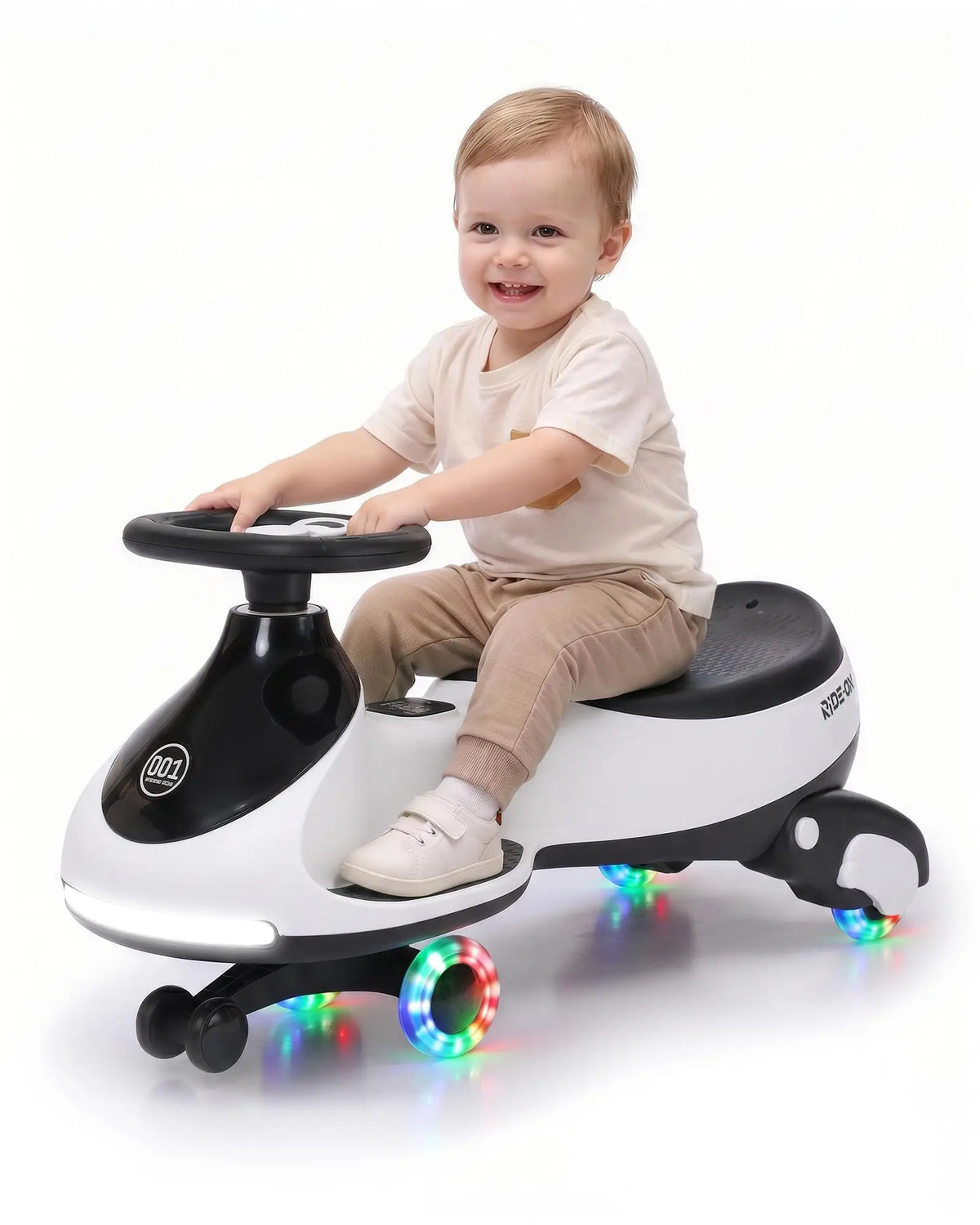 12V Electric Wiggle Car Kids With Pedal, 2 in 1 Ride On Swing Car, LED Wheels, Music, Rechargeable Battery, 2 Speeds, Indoor/Outdoor, for Boys and Girls