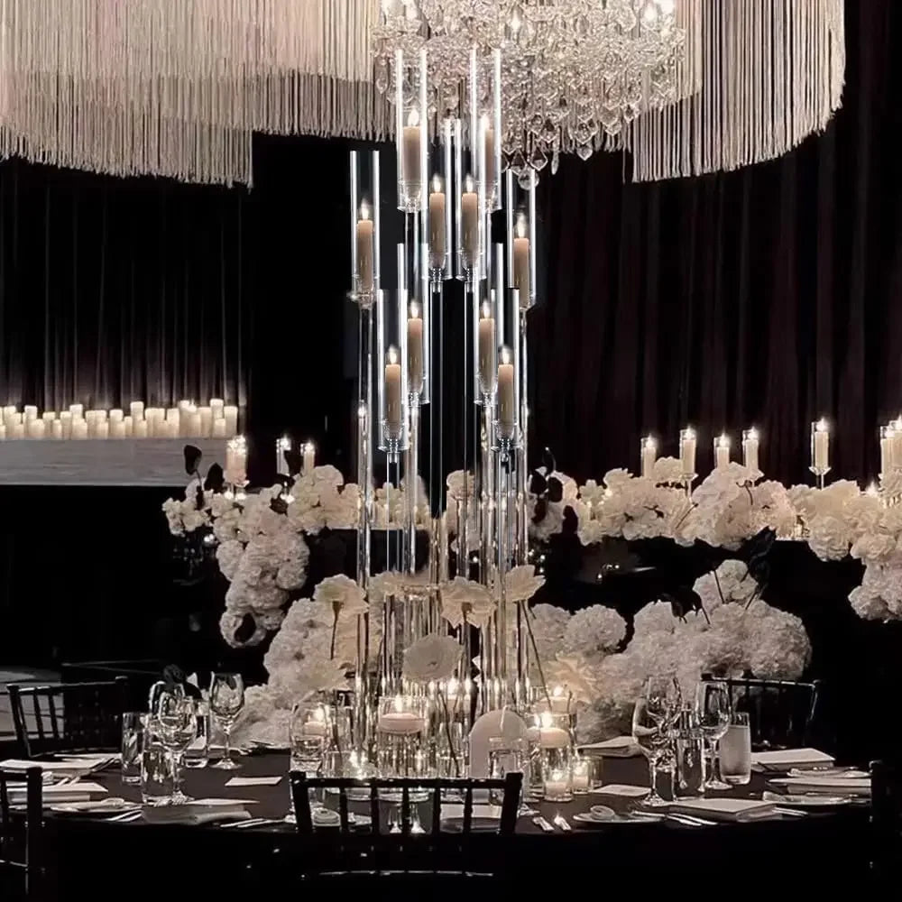 10Pcs Acrylic Candelabra 10 Arm Clear Candle Holder Wedding Table Centerpiece Home Decoration
