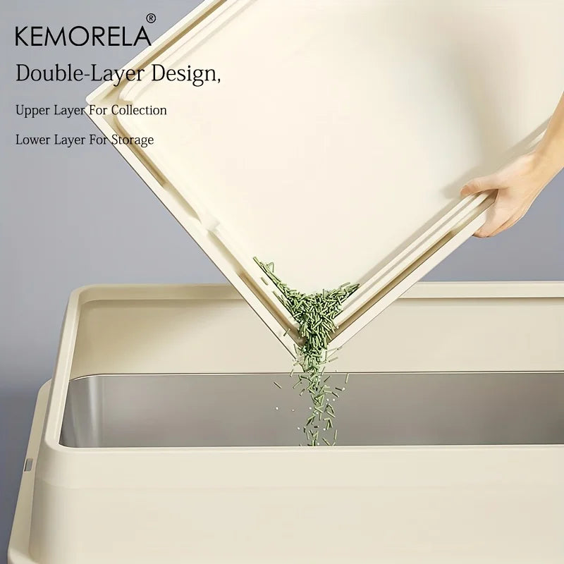 KEMORELA EXtra Large Stainless Steel Cat Litter Box with Lid - Enclosed LitterPan High-Sided Resistant Leak-Proof Cat Litter Mat