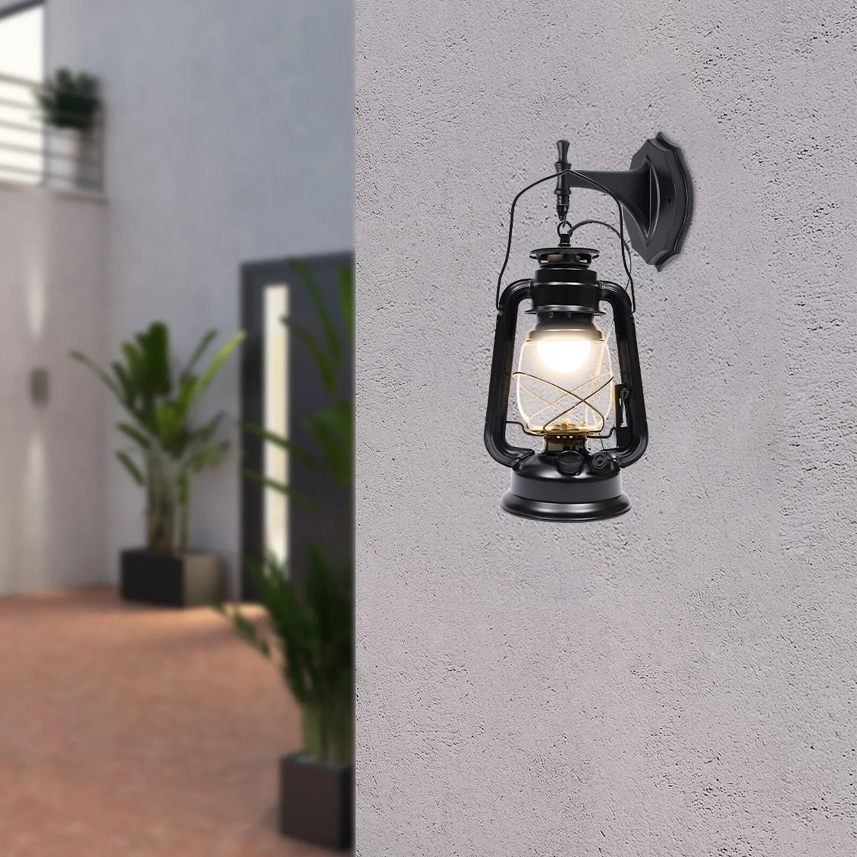NEWEST Rustic Wall Sconce Lantern Light,Vintage Wall Lamp,  Indoor Old Fashioned Lantern for Hallway Farmhouse Loft Black