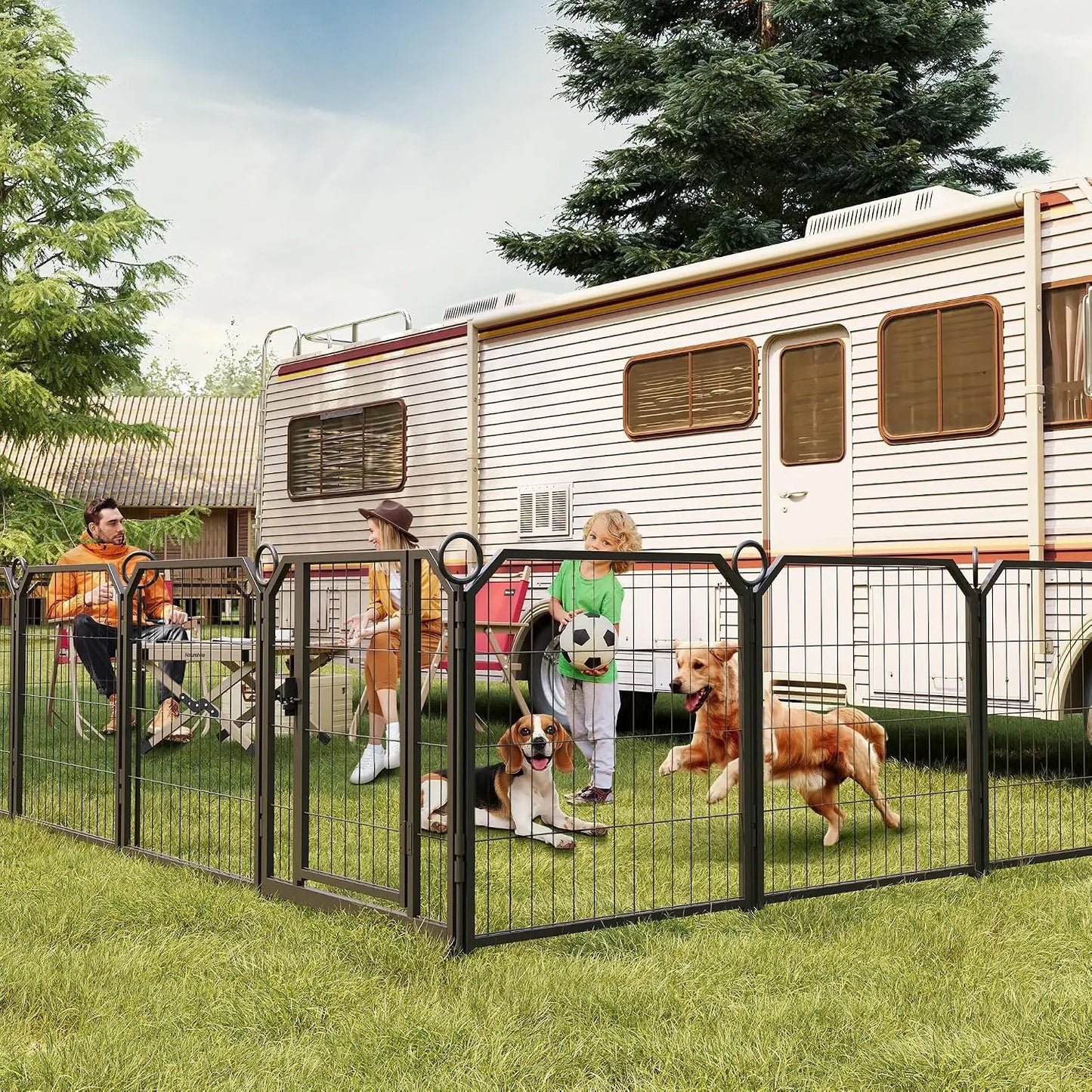12/16/18 Panels 32/40inch Dog Playpen with DoorSelf-Locking Door & Stakes Heavy Duty Pet Fence Indoor Outdoor Pet Safety Isolation Barrier for Puppy Dog Supplies