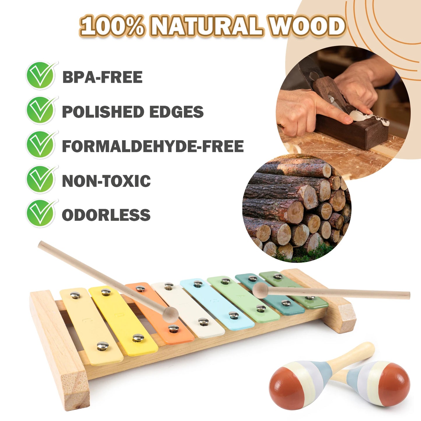 11 in 1 Toddler Musical Instruments,Wooden Percussion Instruments Toy for Kids Baby Preschool Educational Musical Toys Set for B