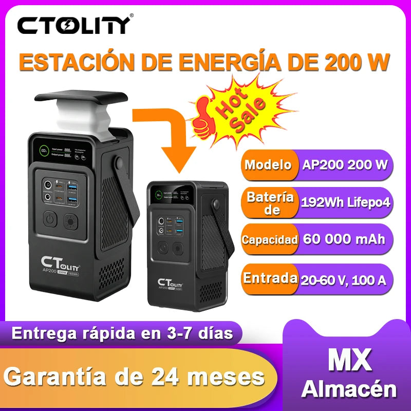 CTOLITY 200W Power Station Camping 192Wh Lifepo4 Power Bank 60000mAh Portable Charger Battery Emergency Power USB TYPE-C Port
