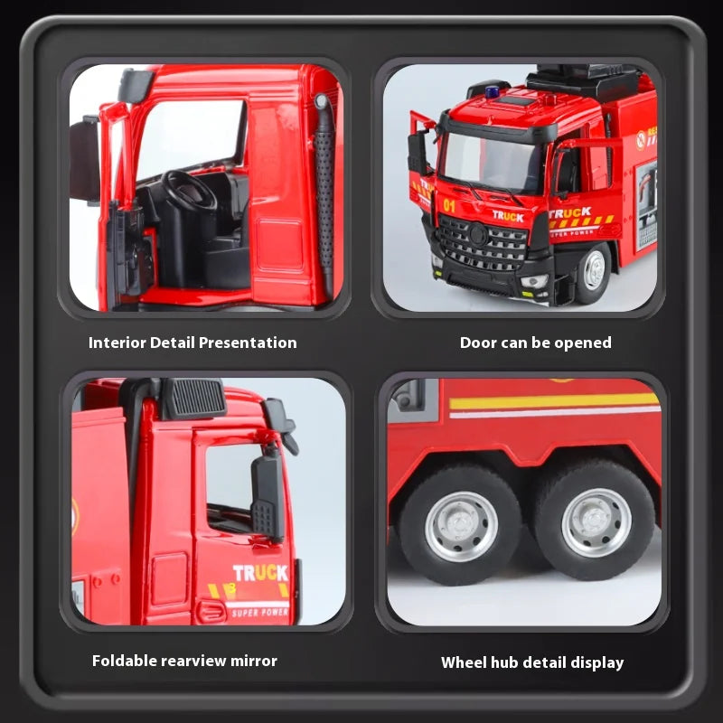 Large Water-Squirt Fire Water Tank Truck Model Metal Die-Cast Front Wheel Steering Children's Toy Car Ornaments  Gift