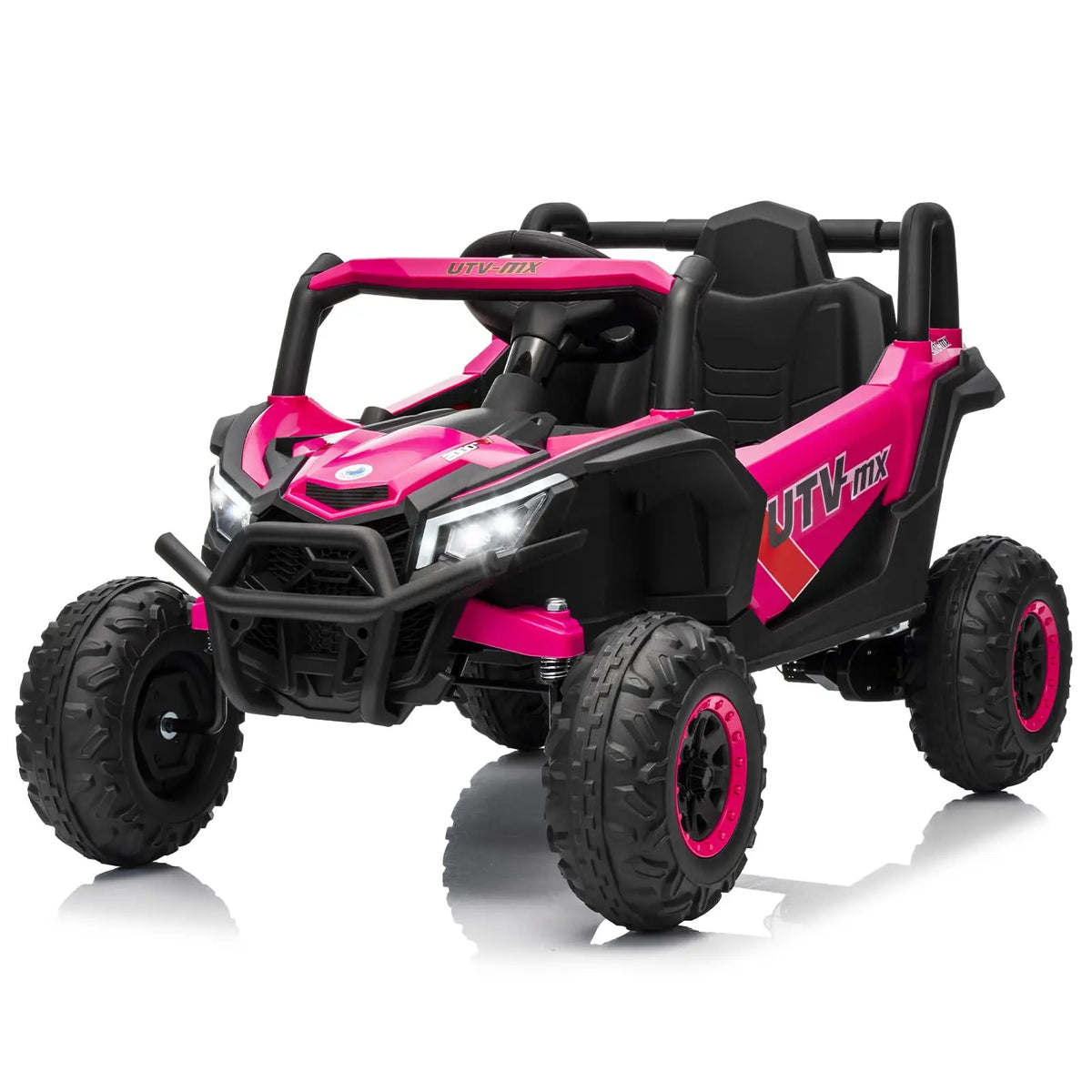 12V Kids Ride On Car UTV Truck With Remote Control 4WD/2WD Switchable Electric Vehicle With 4 Spring Suspension EVA Tires Safety Belt Double Open Doors Bluetooth Music LED Lights for Ages 3-8 Years