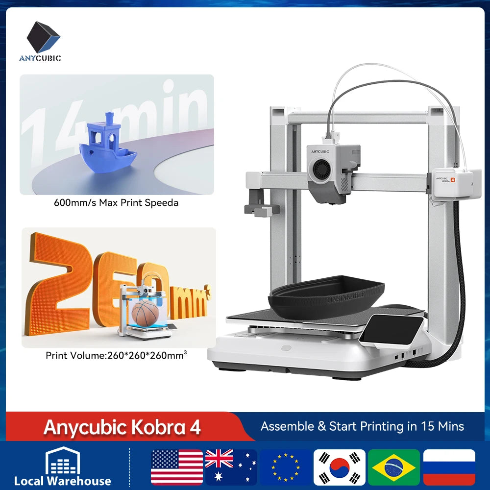 ANYCUBIC Kobra 4/Kobra 4 Combo FDM MultiColor Print in 1 to 8 Color 3D Printer With Max 600mm/s Printing Speed