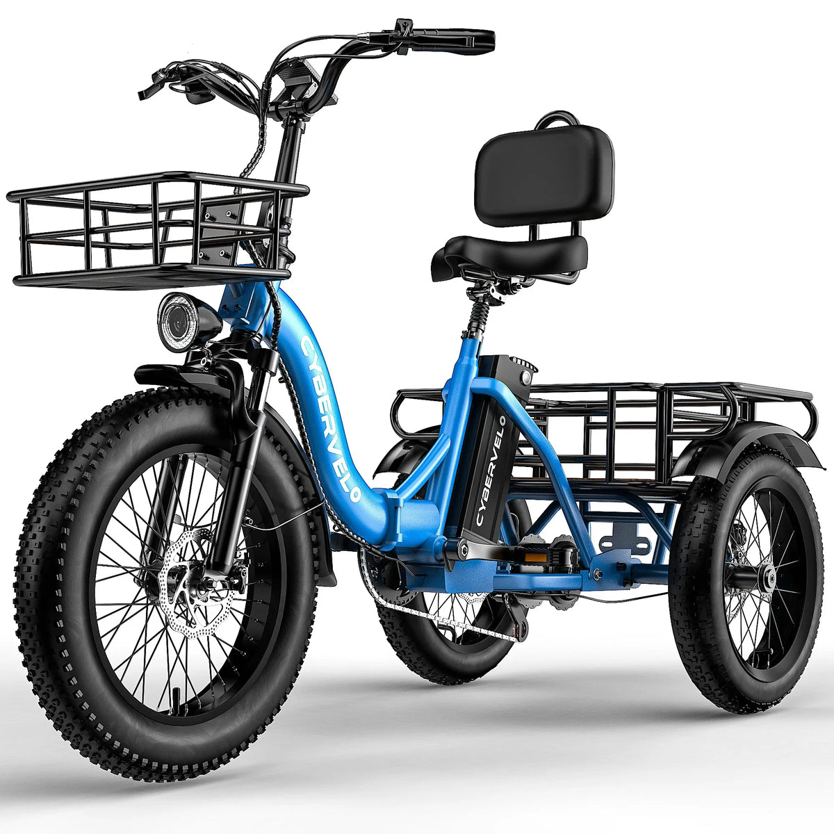 Cybervelo C16 1000W Peak Folding Fat Tire Step-Thru Adult Electric Tricycle 20.8Ah Removable Battery Cargo E-Trike for Seniors