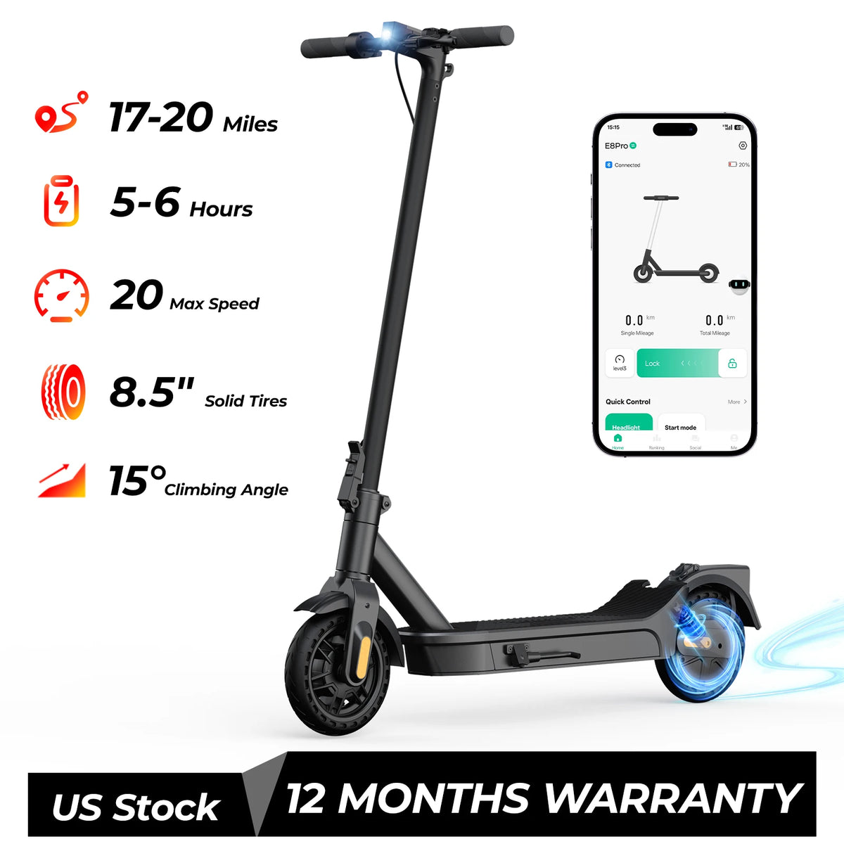 Electric Scooter Max Speed 20 Mph, 1000W, 10" Tubeless Tires, 40 Max Miles Range Folding E-Scooter APP Smart Support Family Use