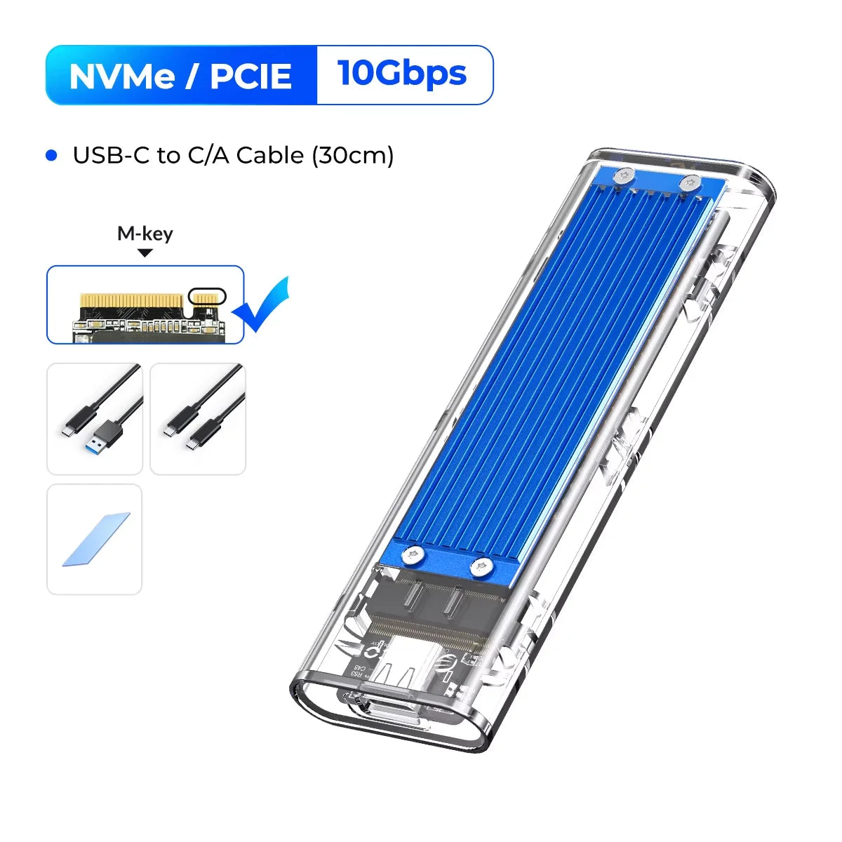 ORICO M.2 NVMe SSD Enclosure USB 3.2 Gen 2 10GbpTransparent External Solid State Drive Adapter Enclosure for 2280 2260 2242 2230 PCI-E M2 M-Key SSD USB Type C Converter Case