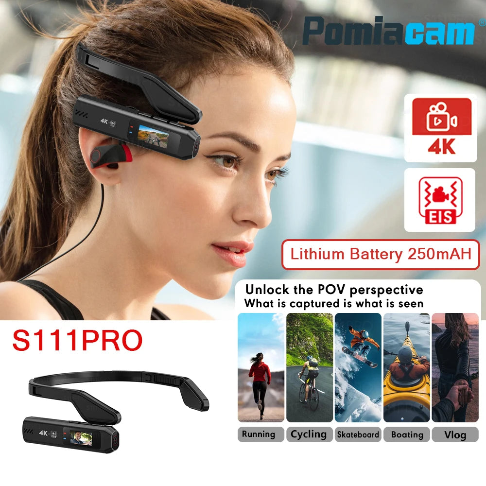 S111Pro 4K Ultra HD Glasses Camera 0.96 Inch IPS Screen WIFI APP H.264 EIS Stabilization Mode Cycling Recorder 110° Wide Angle