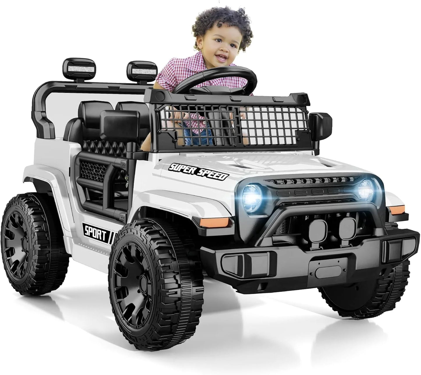 12V Ride On Car with Parent Remote Control, Electric Car with Spring Suspension, LED Lights & Music Player, Safe Battery Toy for Kids,Easy to Assemble