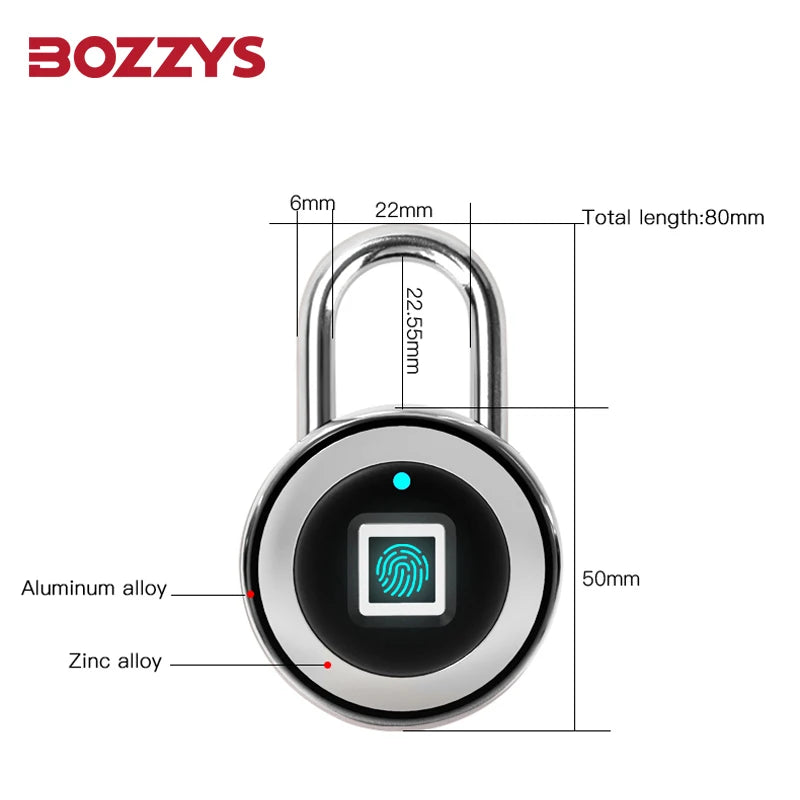 Smart Lock Fingerprint Padlock IP68 Waterproof 0.5s Unlock 20 Fingerprints USB Rechargeable for Luggage Gym Office Safe