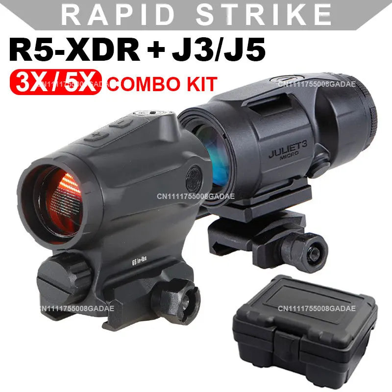 R5XDR GEN II + JULIET5 5X Combo Kit JULIET3 3X Magnifier Rifle Holographic Red Dot Sightscope Flip to Side 20mm Picatinny Mount