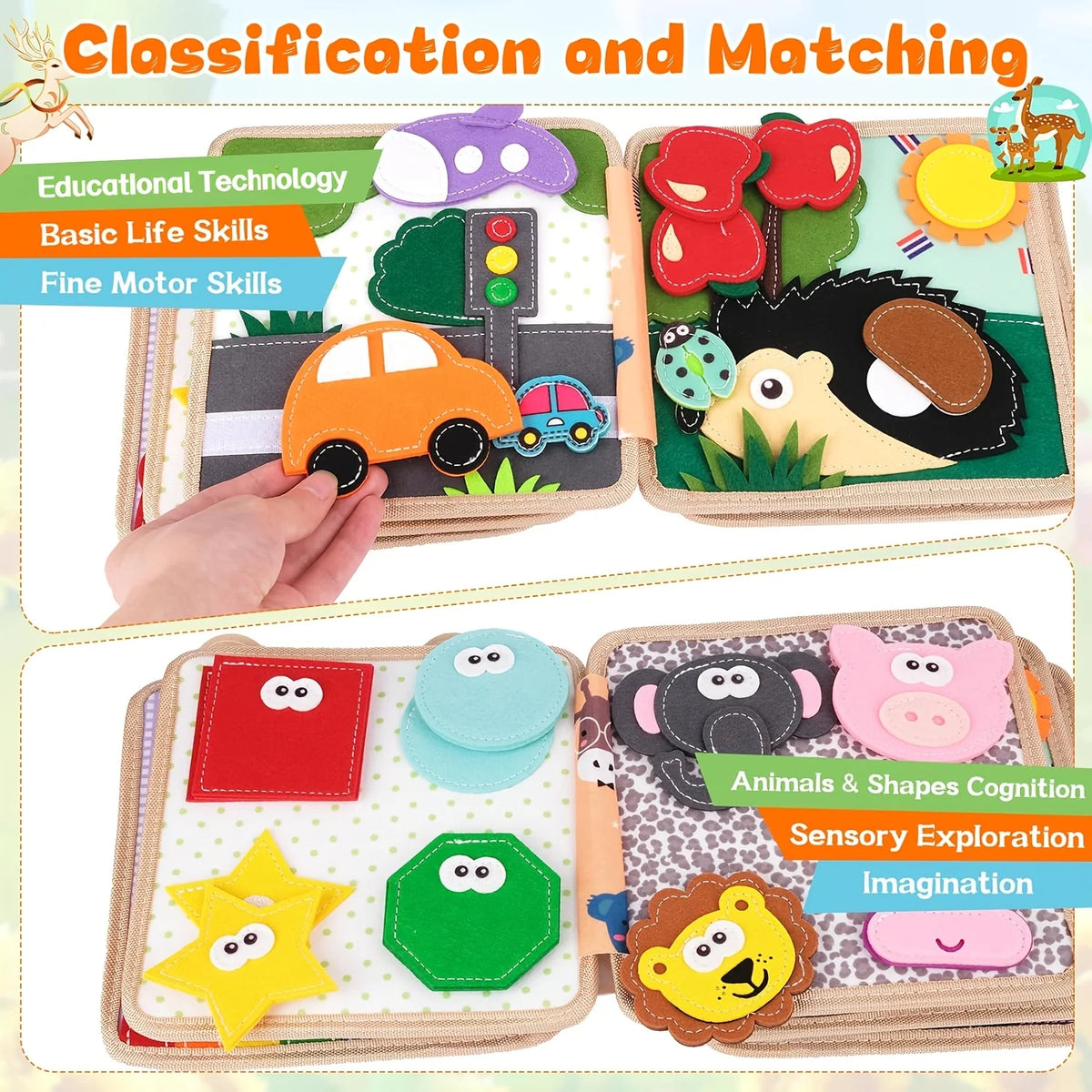 Children's baby Early Education Intelligence Learning baby Toys Felt Learning Board, Busy Board, Busy Book, Cloth Book, Including Life Skills, Alphabet, Numbers, Shapes Colors, Animals, Weather, Toddler Travel Toys, Birthday