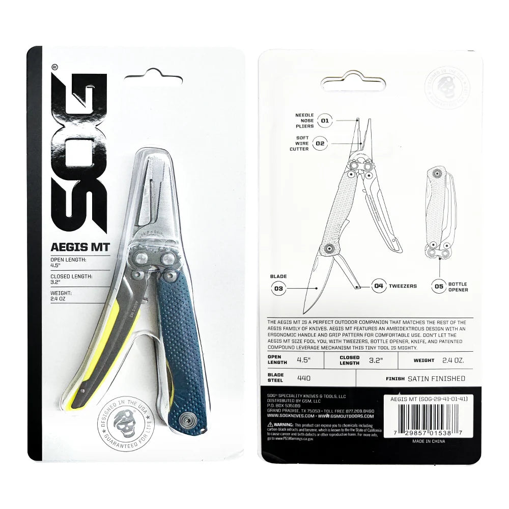 SOG 5 in 1 Aegis MT Mini Portable Multitool Pliers With Precision Cutting Pliers Soft Wire Cutter Tweezers Bottle Opener Ultralight EDC Pocket Gear For Daily Carry Camping Hunting Fishing Emergency Survival Outdoor Utility Mu