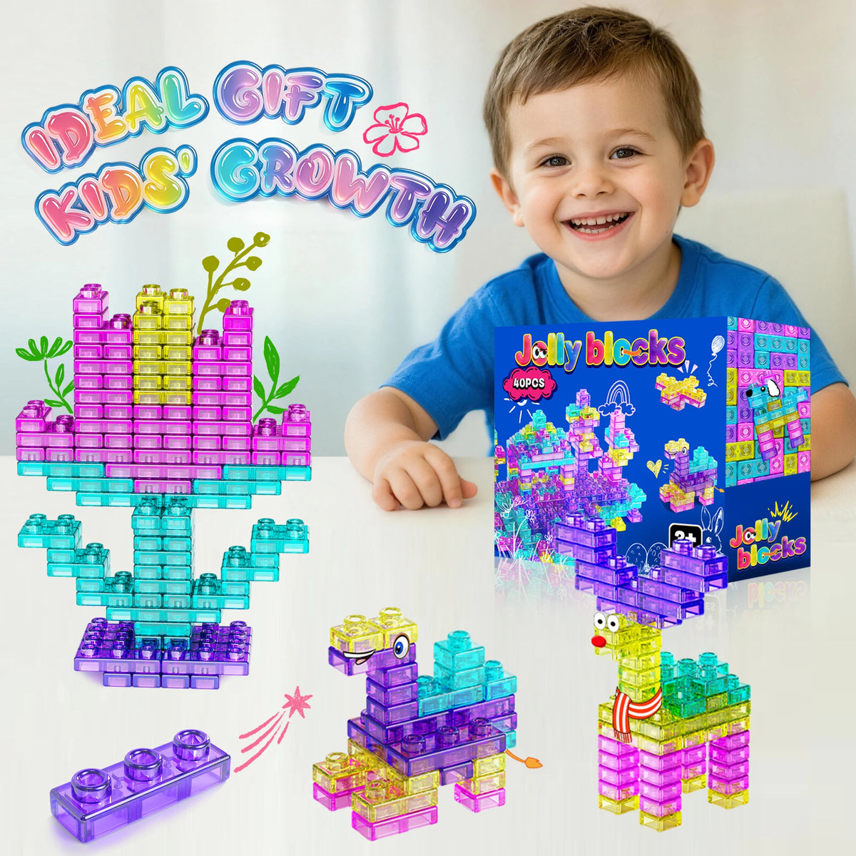 Hotfree 40 PCS Sensory Soft Building Blocks for Toddlers, Kids Montessori Squishy Jelly Blocks Stacking Toy Set, Squeezable & Stretchable Early Learning Construction Playset, Puzzle Blocks for Creative Play, Birthday Christma