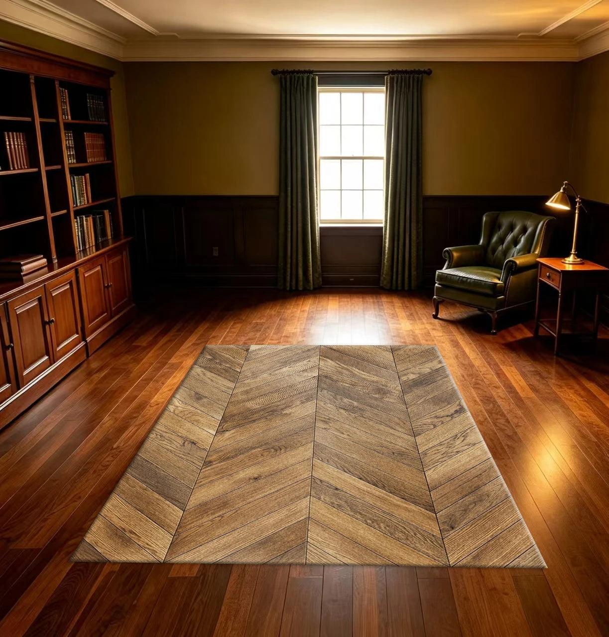 Herringbone Wood Grain Area Rug Simulation Wooden Floor Pattern Non‑Slip Soft Floor Carpet for Living Room Bedroom Home Decor Mat
